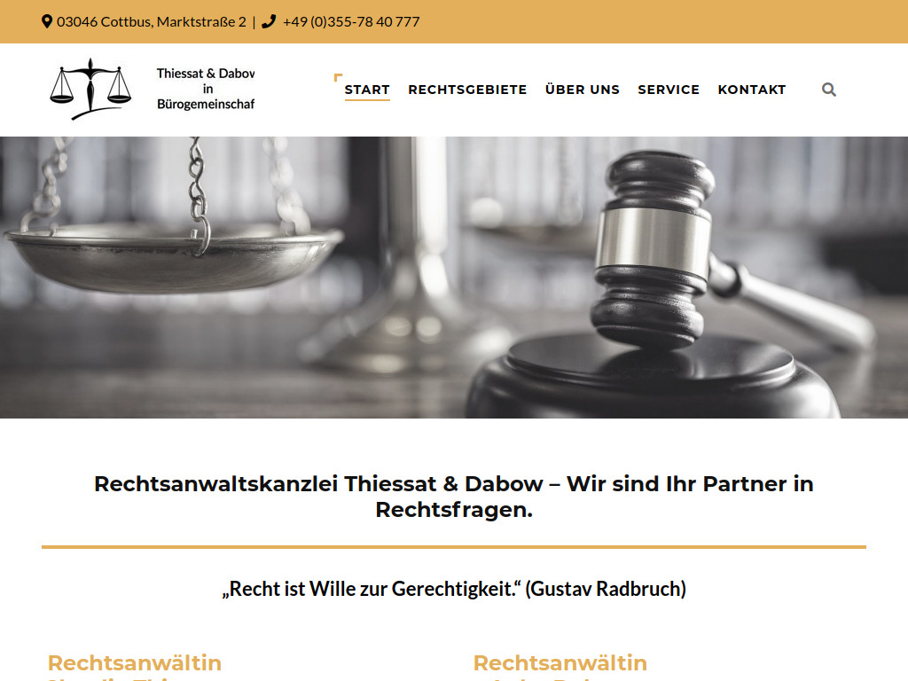 Website von Rechtsanwältinnen Thiessat & Dabow in Bürogemeinschaft in Cottbus