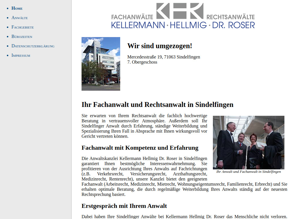 Website von Kellermann & Hellmig Rechtsanwälte Partnerschaftsgesellschaft in Sindelfingen