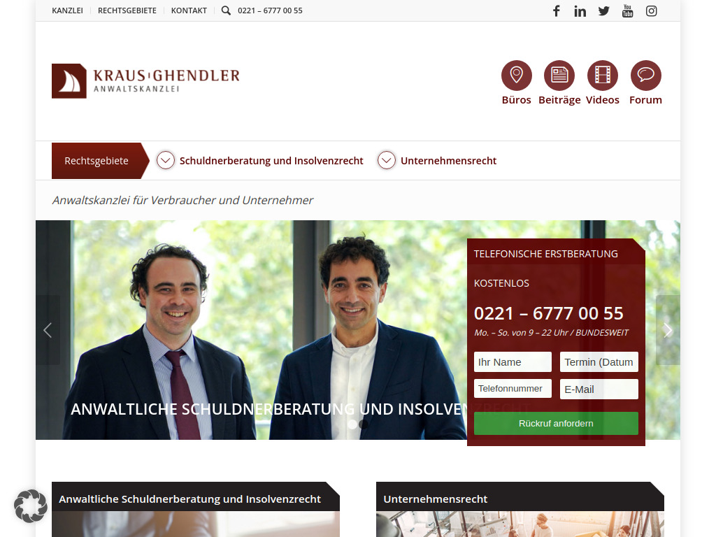 Website von KRAUS GHENDLER Rechtsanwälte Partnerschaftsgesellschaft mbB in Köln