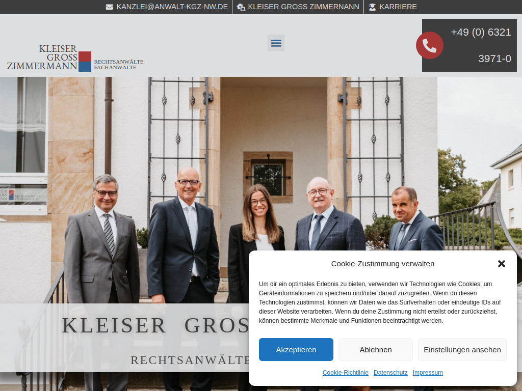 Website von Kleiser, Gross, Zimmermann Rechtsanwälte PartmbB in Neustadt an der Weinstrasse