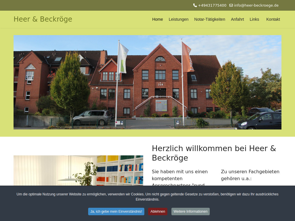 Website von Heer & Beckröge Rechtsanwälte und Notar GbR in Kronshagen