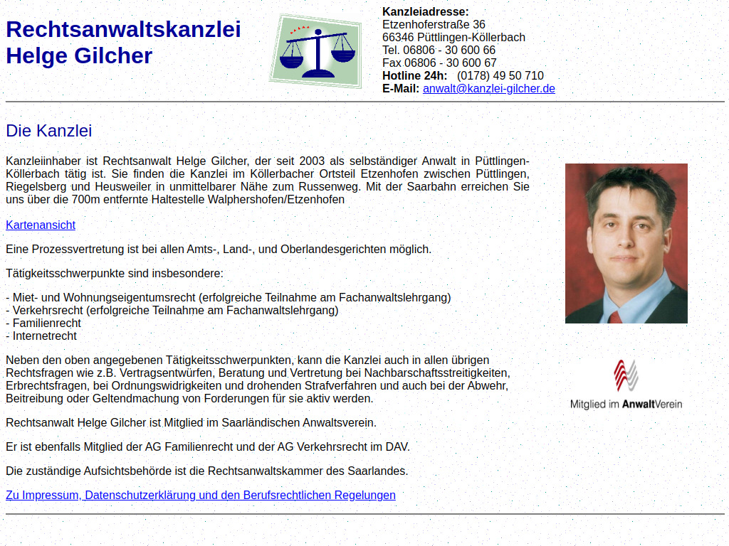 Website von Rechtsanwaltskanzlei Helge Gilcher in Püttlingen-Köllerbach