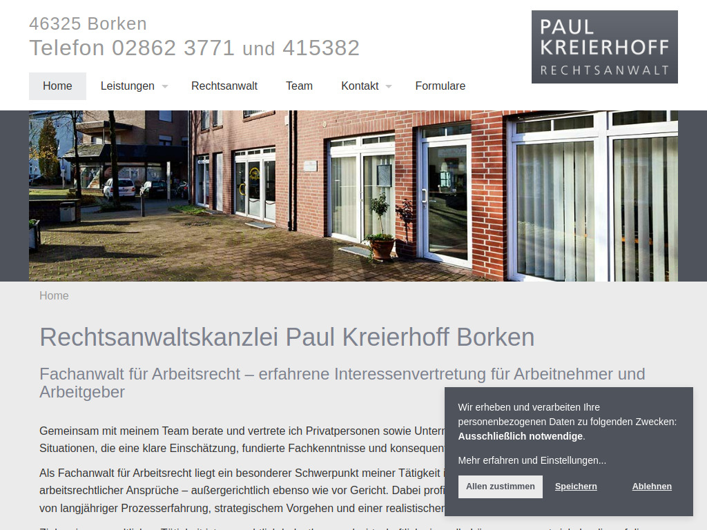 Website von Rechtsanwalt Paul Kreierhoff in Borken