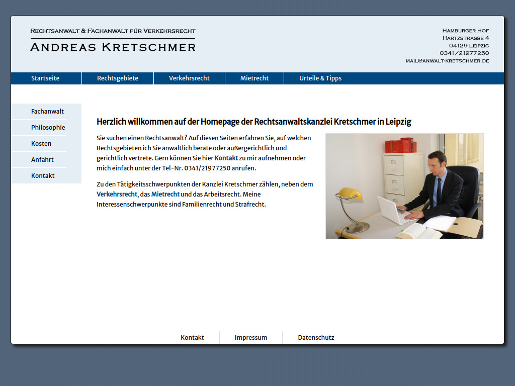 Website von Rechtsanwaltskanzlei Kretschmer in Leipzig