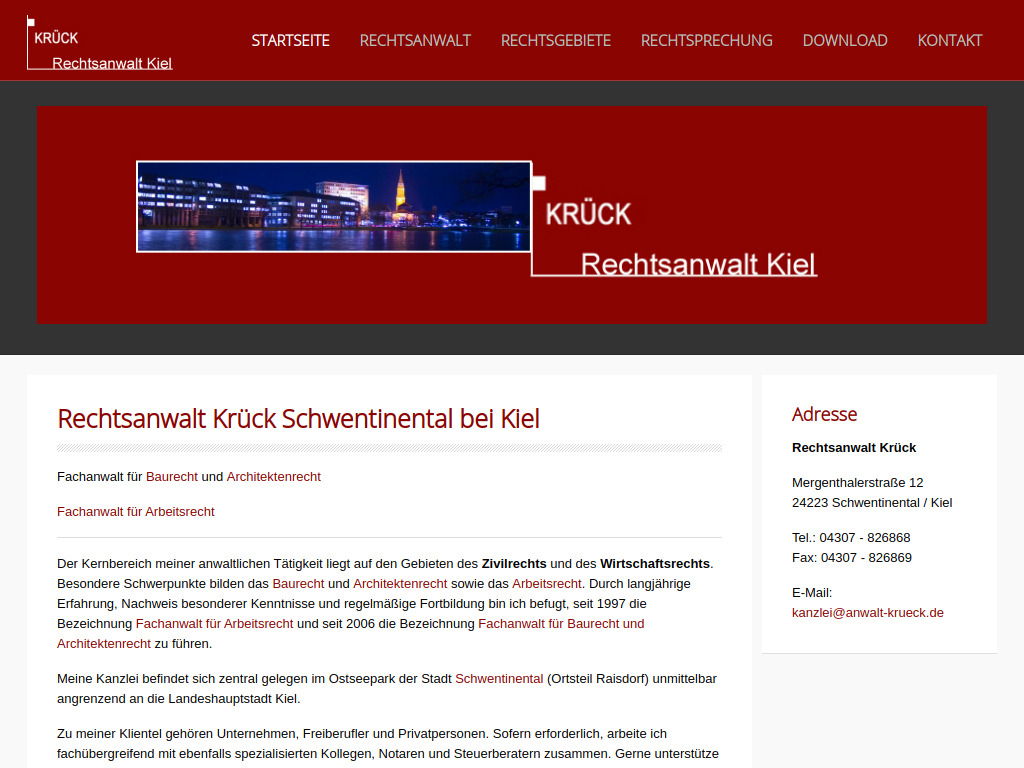 Website von Rechtsanwalt Krück in Schwentinental