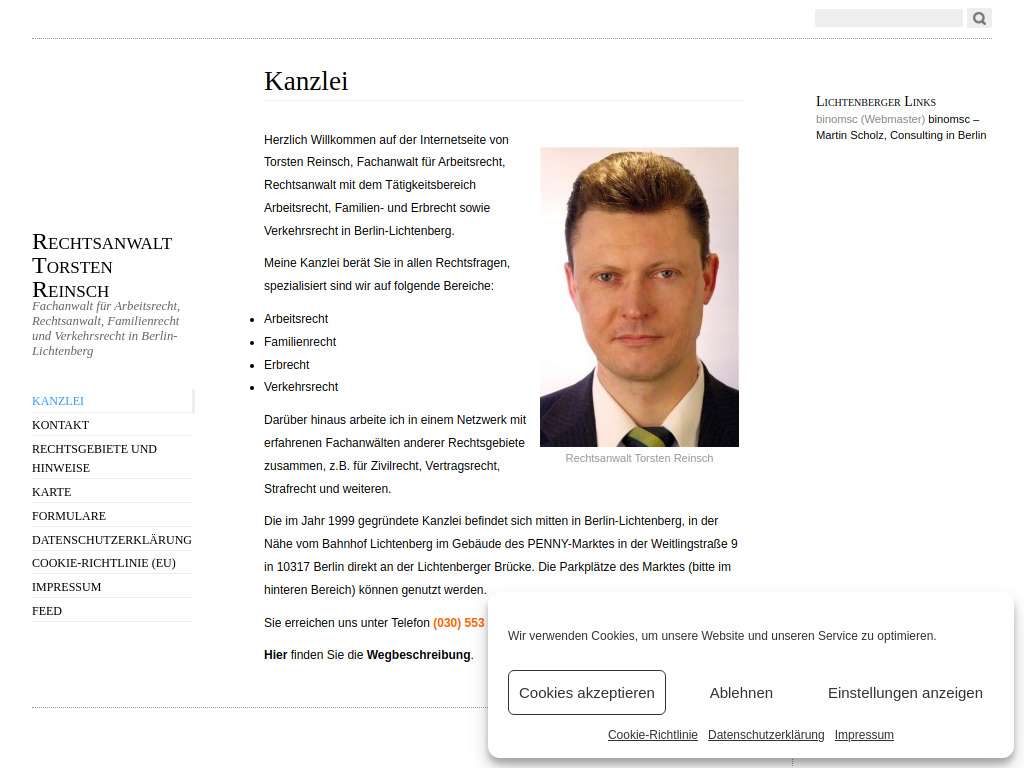 Website von Rechtsanwalt Torsten Reinsch in Berlin