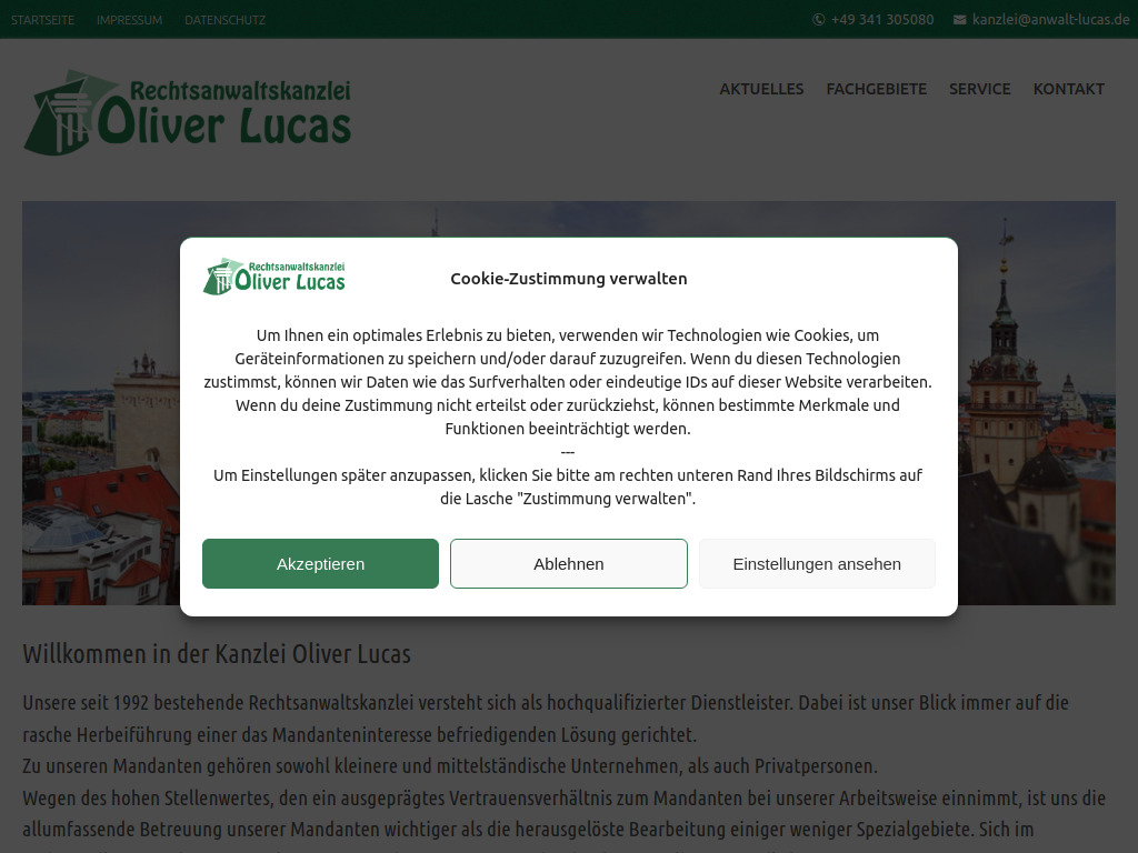 Website von Rechtsanwaltskanzlei Oliver Lucas in Leipzig
