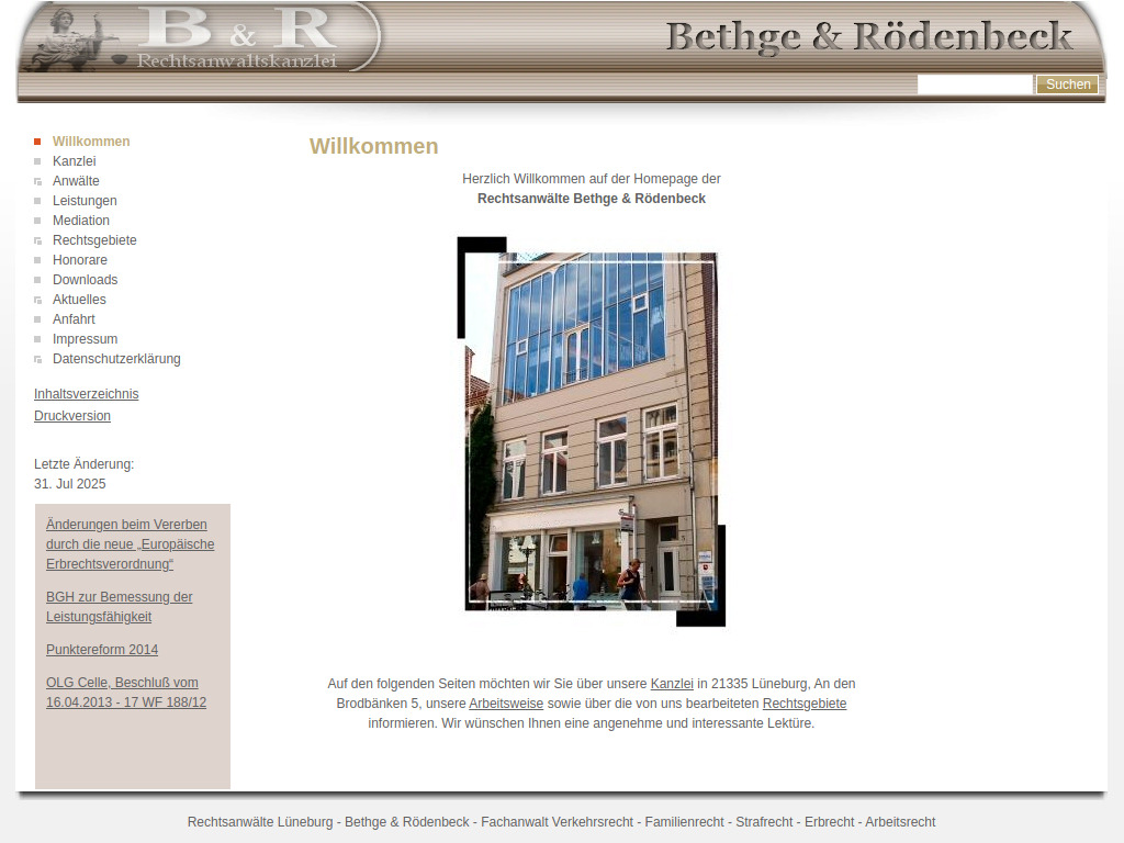 Website von Rechtsanwälte Fabian Bethge & Torsten Rödenbeck in Lüneburg