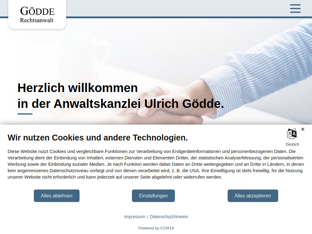Website von Kanzlei - Rechtsanwalt Ulrich Gödde in Mainleus