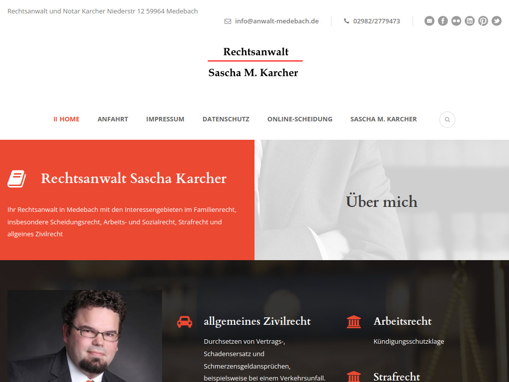 Website von Rechtsanwaltskanzlei Sascha M. Karcher in Medebach