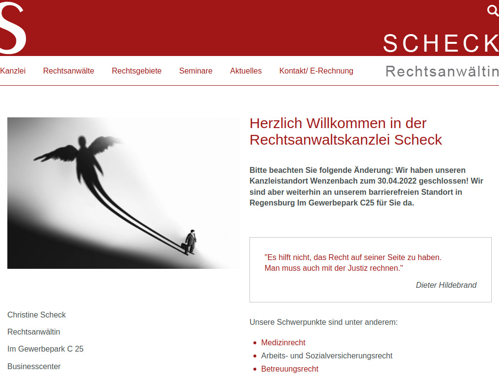 Website von Rechtsanwaltskanzlei Scheck in Regensburg