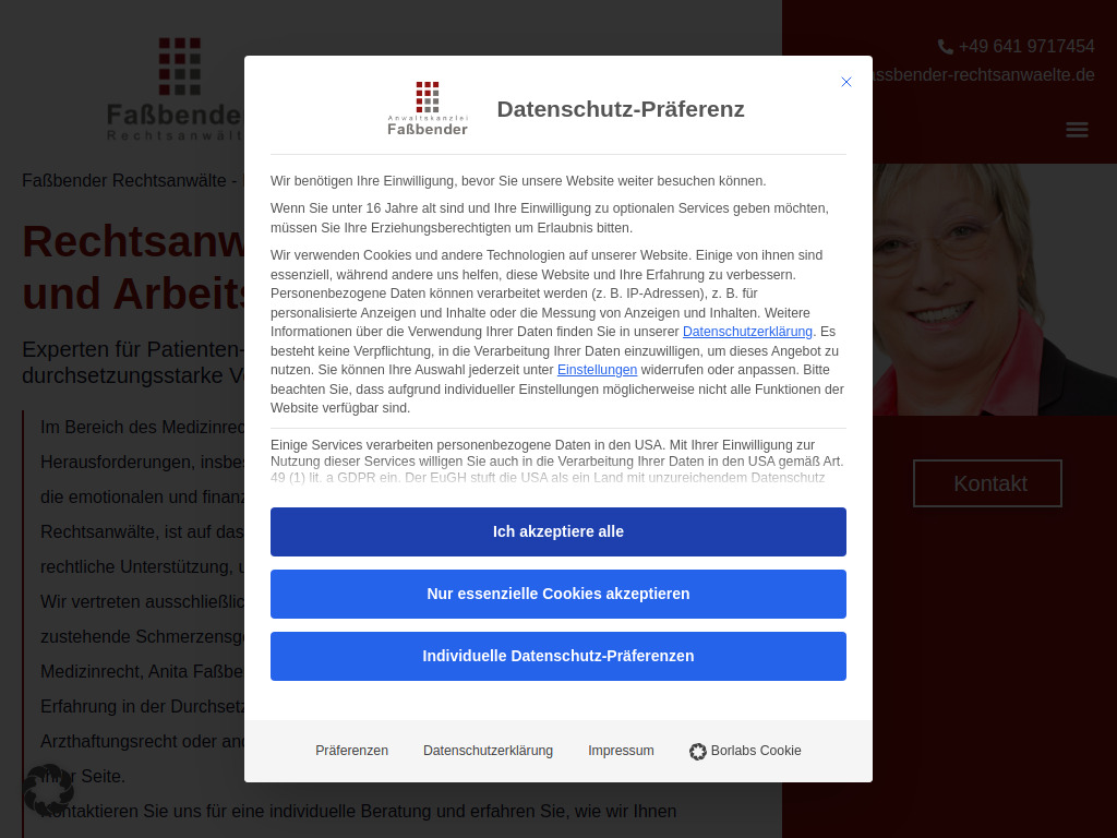 Website von Fassbender Rechtsanwälte in Wettenberg