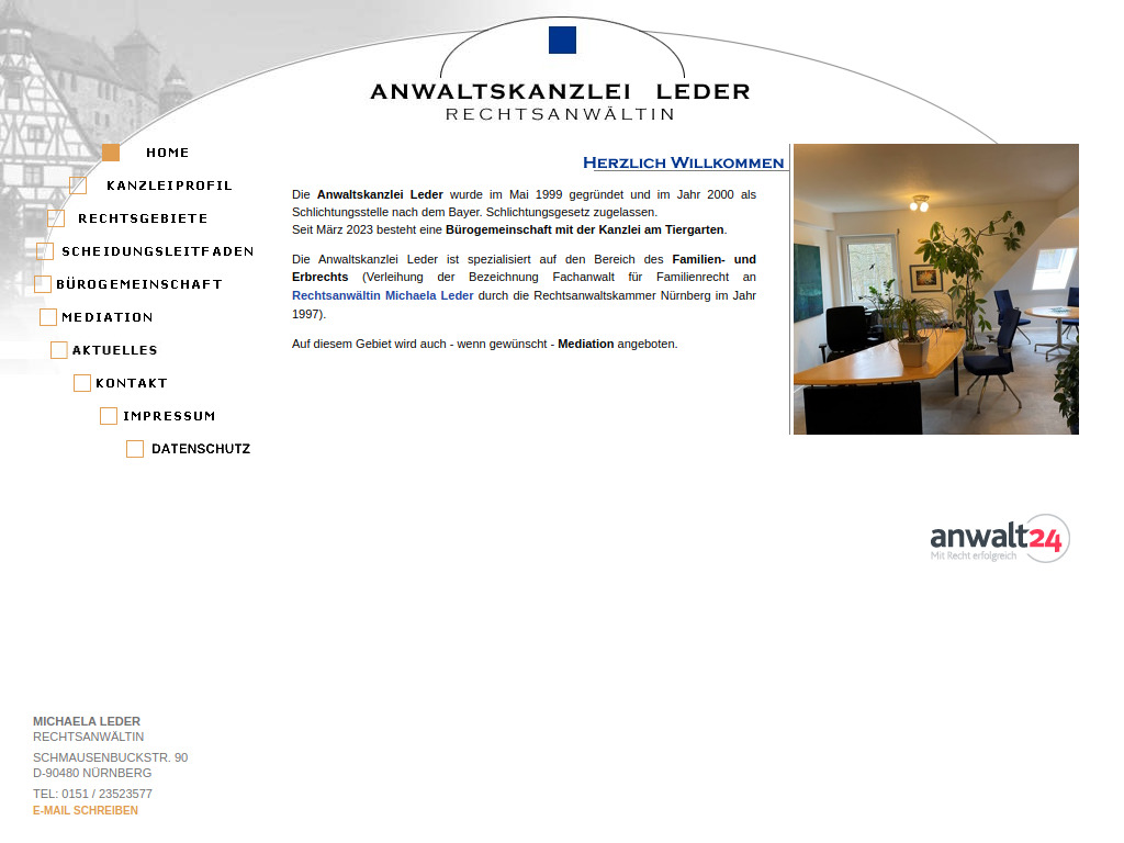 Website von Rechtsanwältin Michaela Leder in Nürnberg