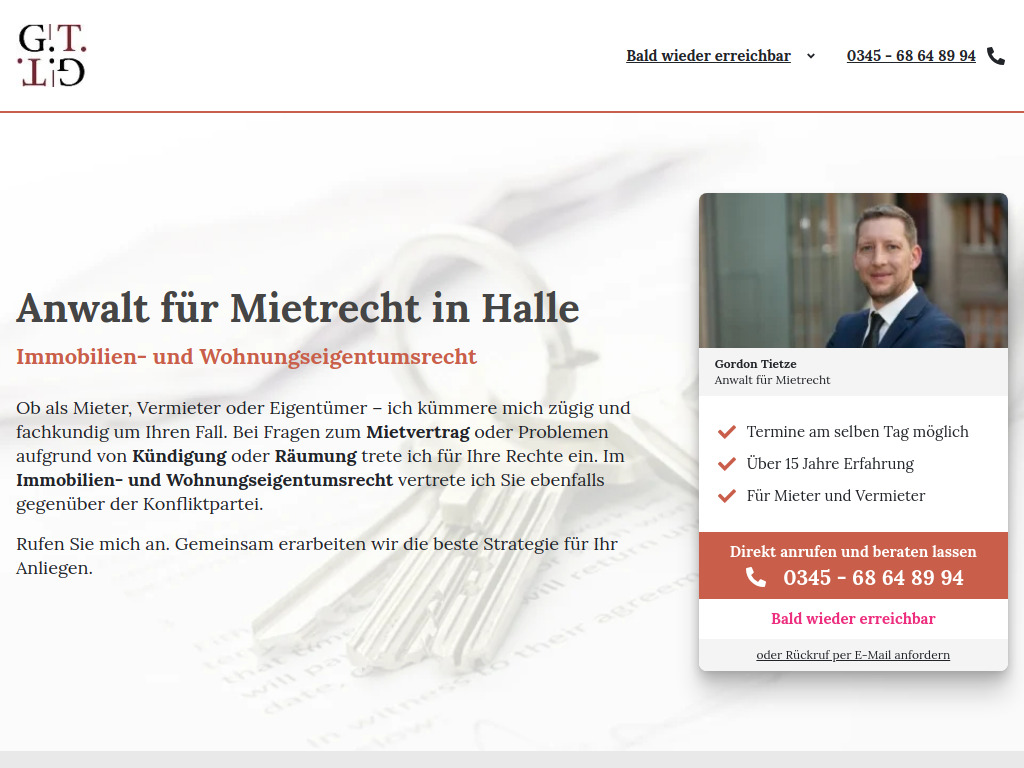 Website von Rechtsanwaltskanzlei Gordon Tietze