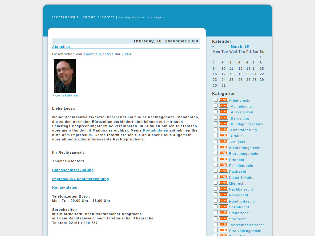 Website von Rechtsanwalt Thomas Kloeters