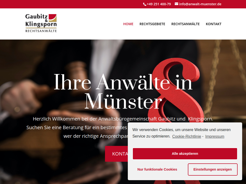 Website von Rechtsanwälte Gaubitz, Klingsporn & Kollegen in Münster