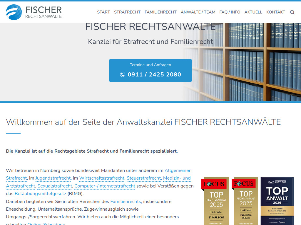 Website von Fischer Rechtsanwälte in Nürnberg