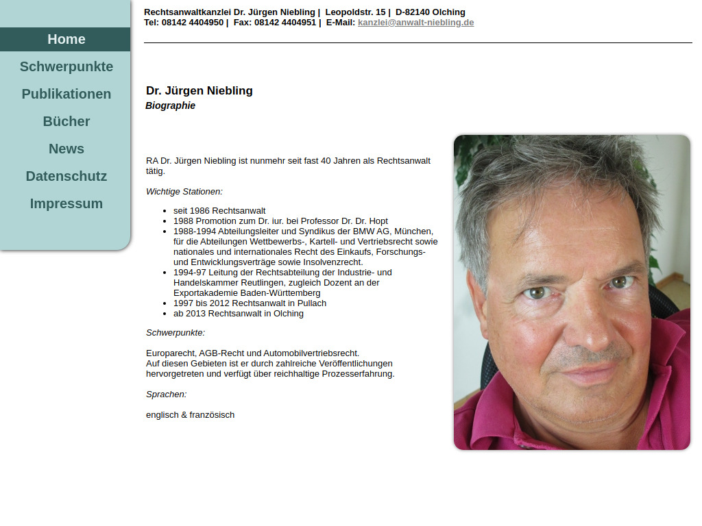 Website von Rechtsanwaltskanzlei Dr. Jürgen Niebling in Olching