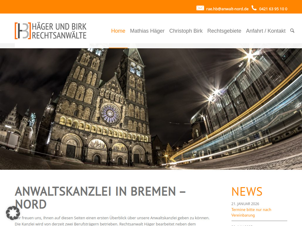 Website von Häger & Birk Rechtsanwälte in Bremen