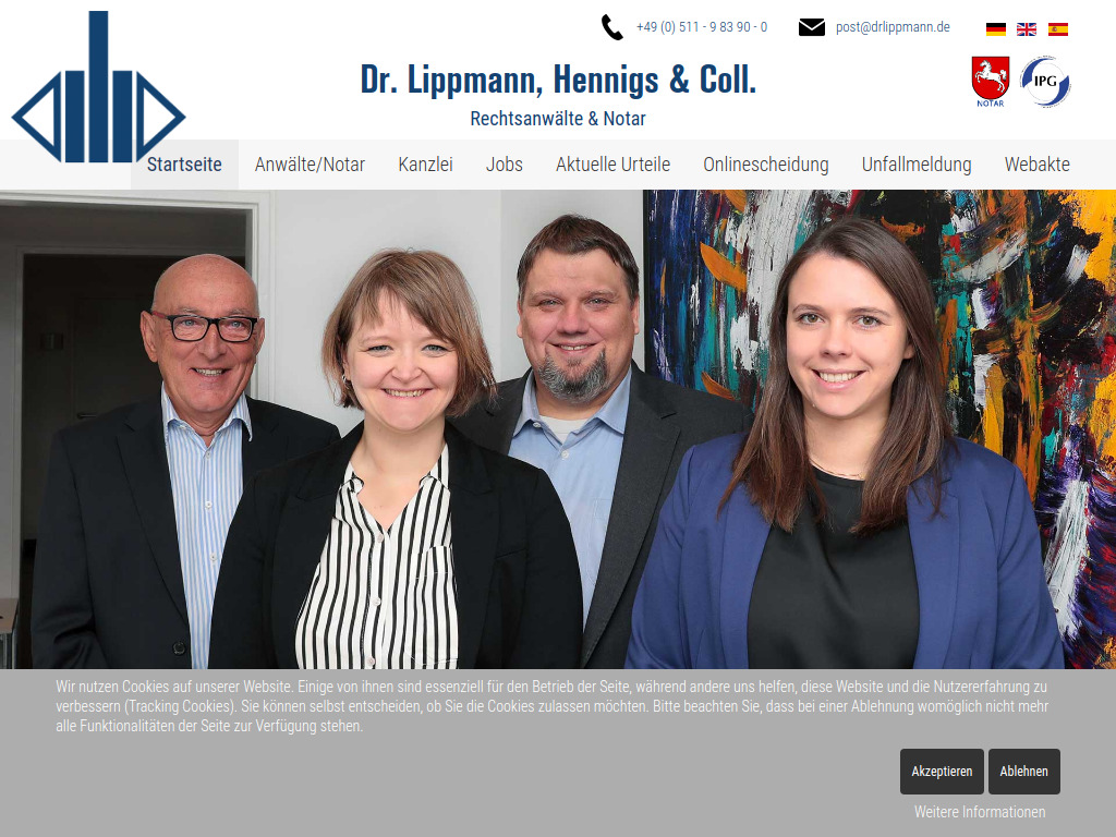 Website von Rechtsanwälte & Notar Dr. Winfried Lippmann, Hennigs & Coll. in Laatzen
