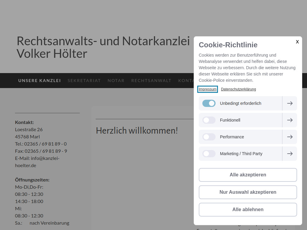 Website von Rechtsanwalt und Notar Volker Hölter in Marl