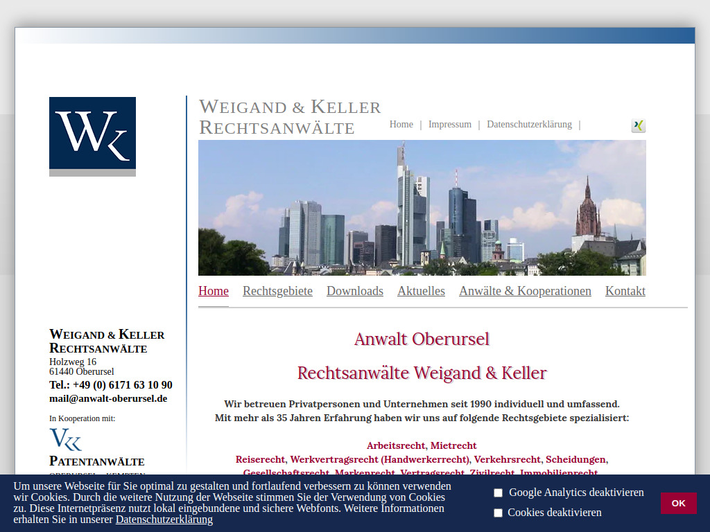 Website von Weigand & Keller Rechtsanwälte in Oberursel