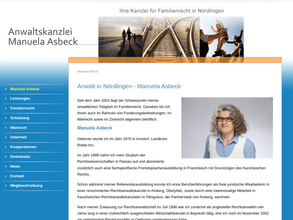 Website von Anwaltskanzlei Manuela Asbeck in Nördlingen