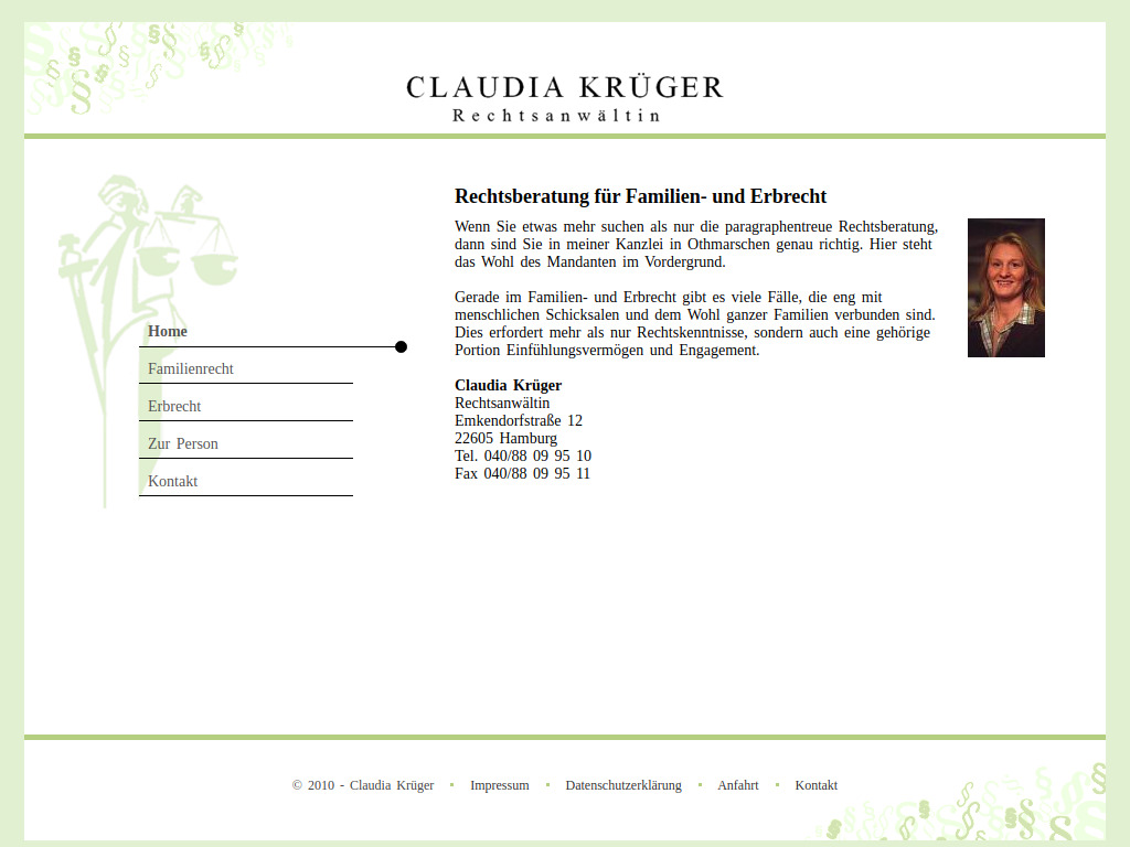 Website von Rechtsanwältin Claudia Krüger in Hamburg