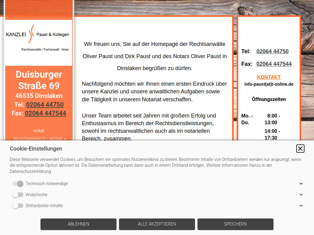 Website von Rechtsanwälte Paust & Kollegen in Dinslaken