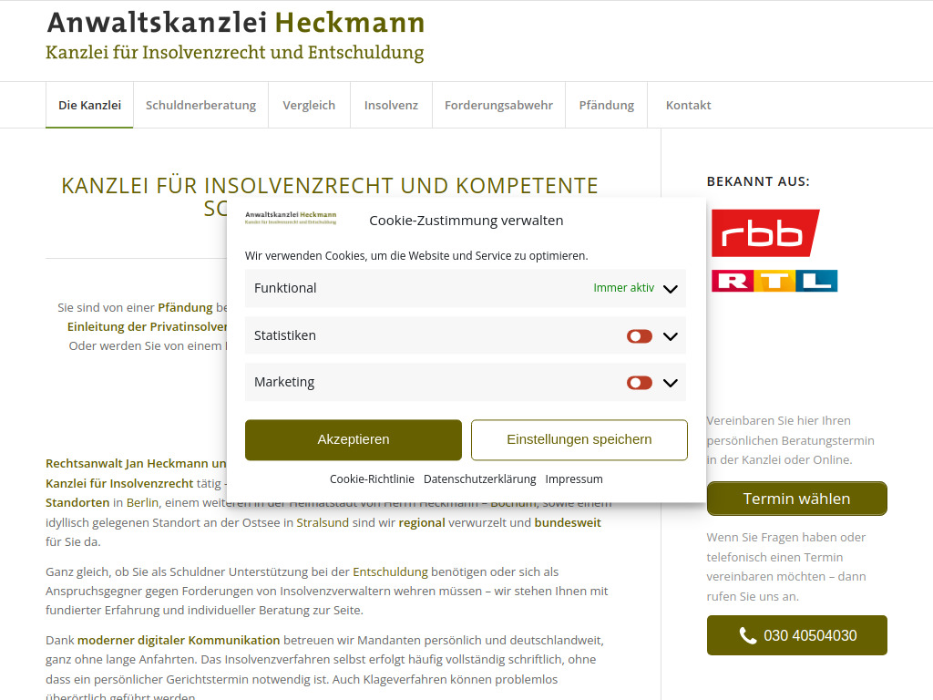 Website von Rechtsanwalt Jan Alexander Heckmann in Berlin