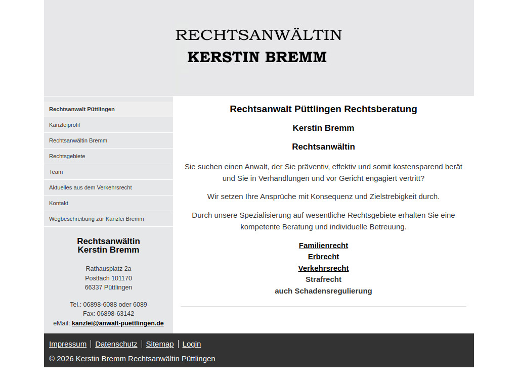 Website von Rechtsanwältin Kerstin Bremm in Püttlingen