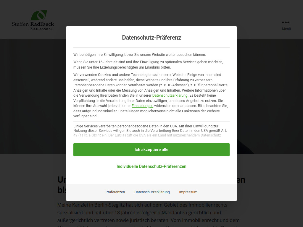 Website von Rechtsanwalt Steffen Radlbeck in Berlin