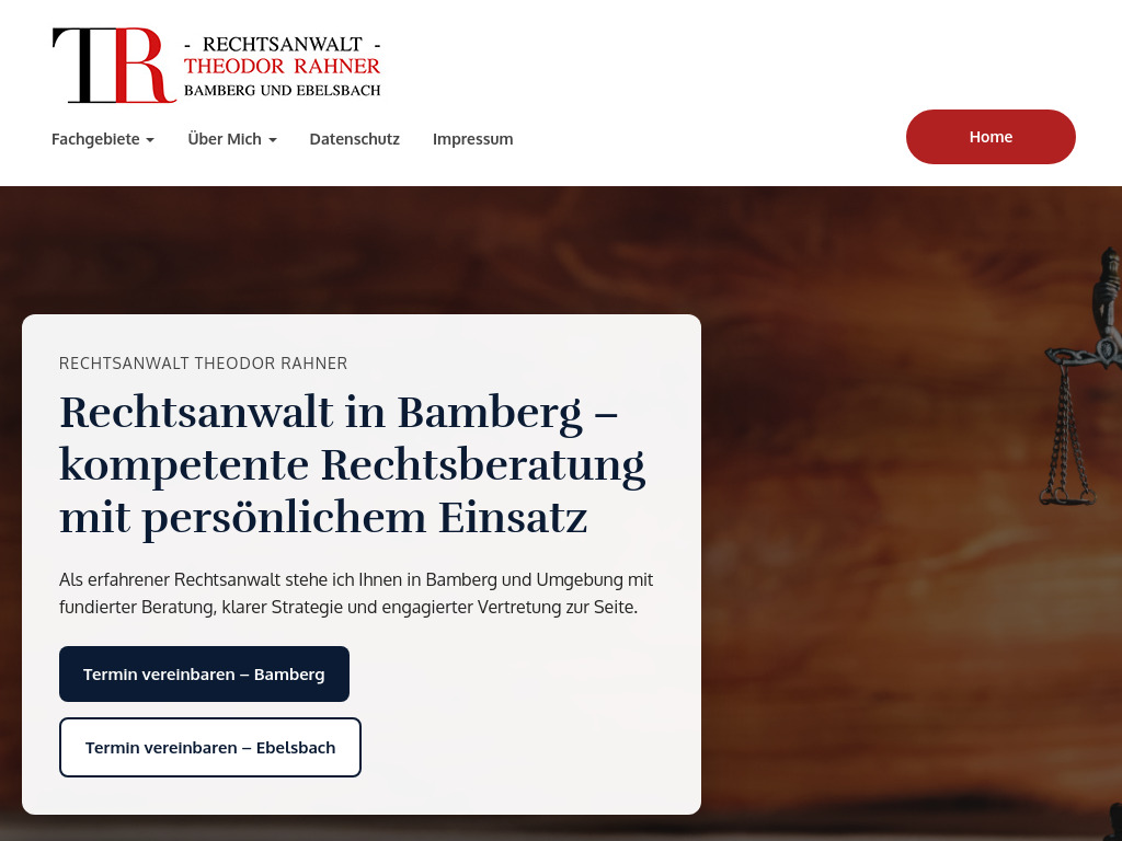 Website von Kanzlei Theodor Rahner in Bamberg