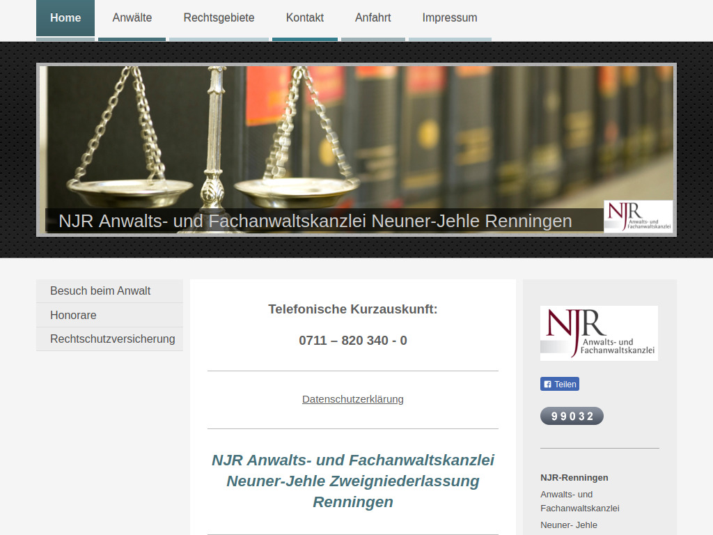 Website von NJR Anwalts- und Fachanwaltskanzlei Neuner-Jehle in Renningen