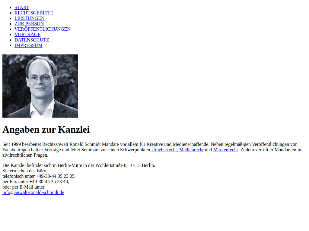 Website von Rechtsanwalt Ronald Schmidt in Berlin