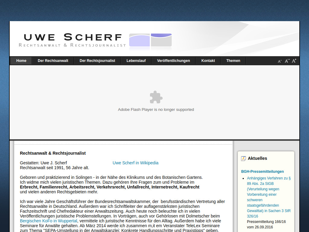 Website von Rechtsanwaltskanzlei Uwe Scherf in Solingen