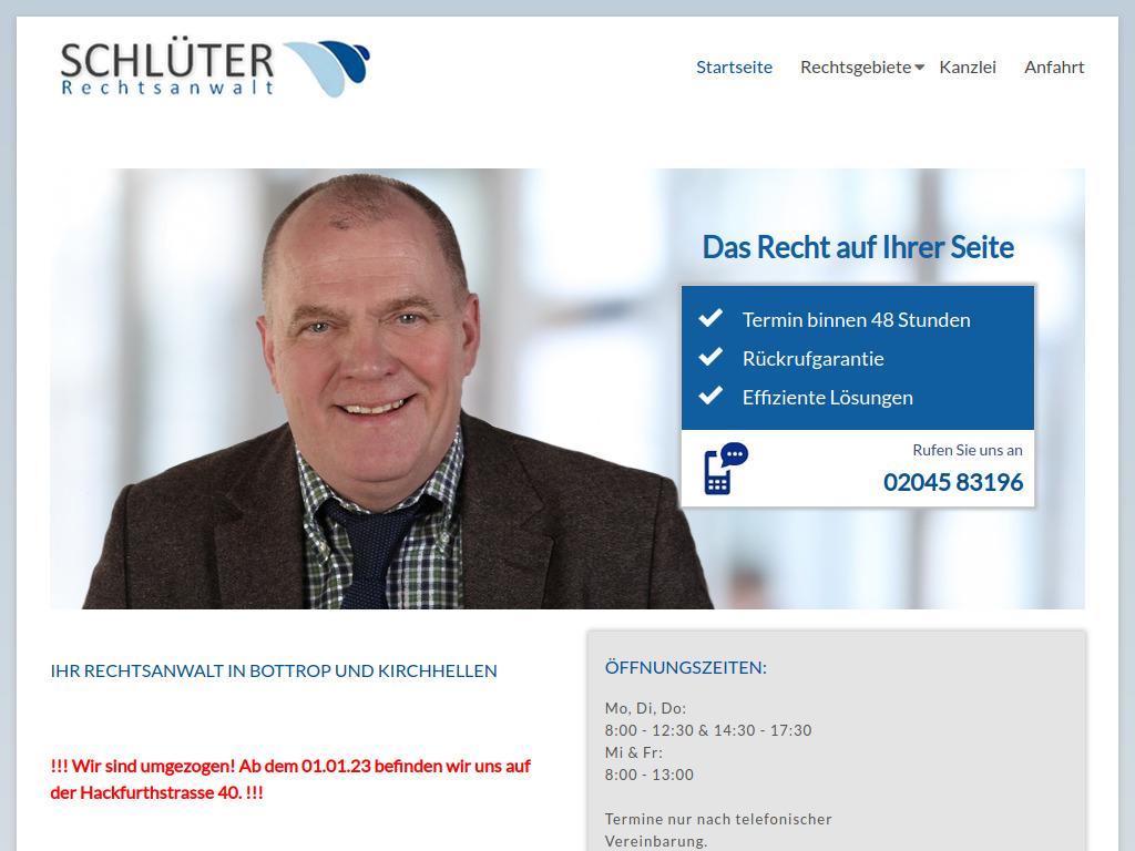 Website von Anwaltskanzlei Johannes Schlüter in Bottrop