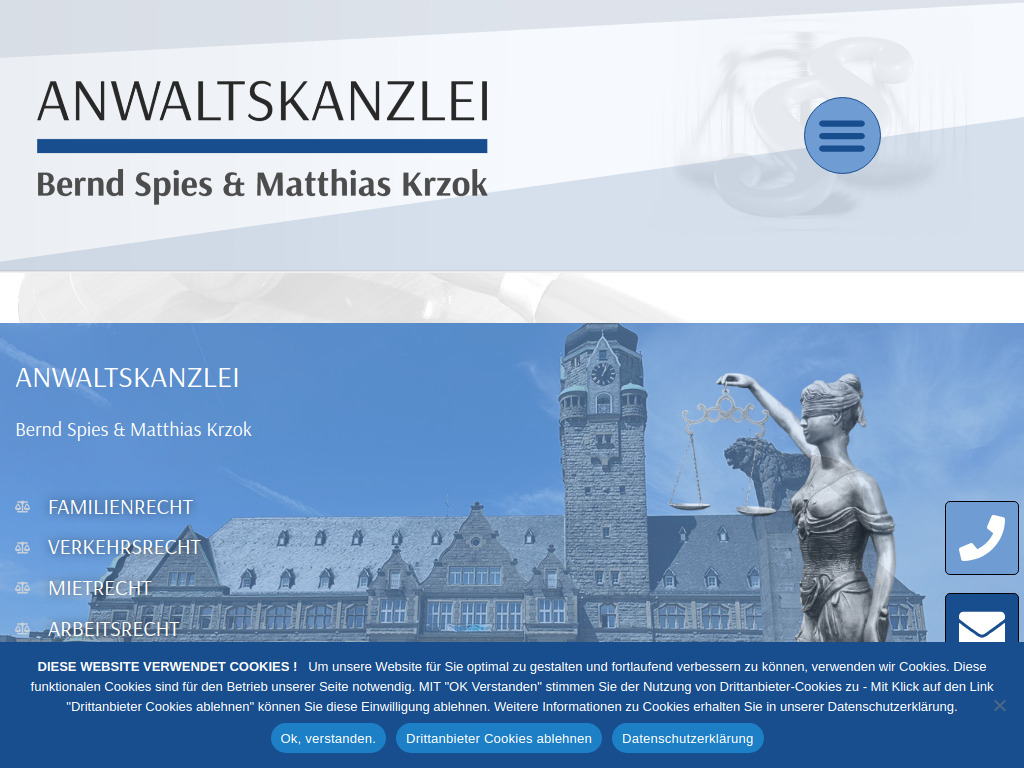 Website von Anwaltskanzlei Bernd Spies & Matthias Krzok in Remscheid