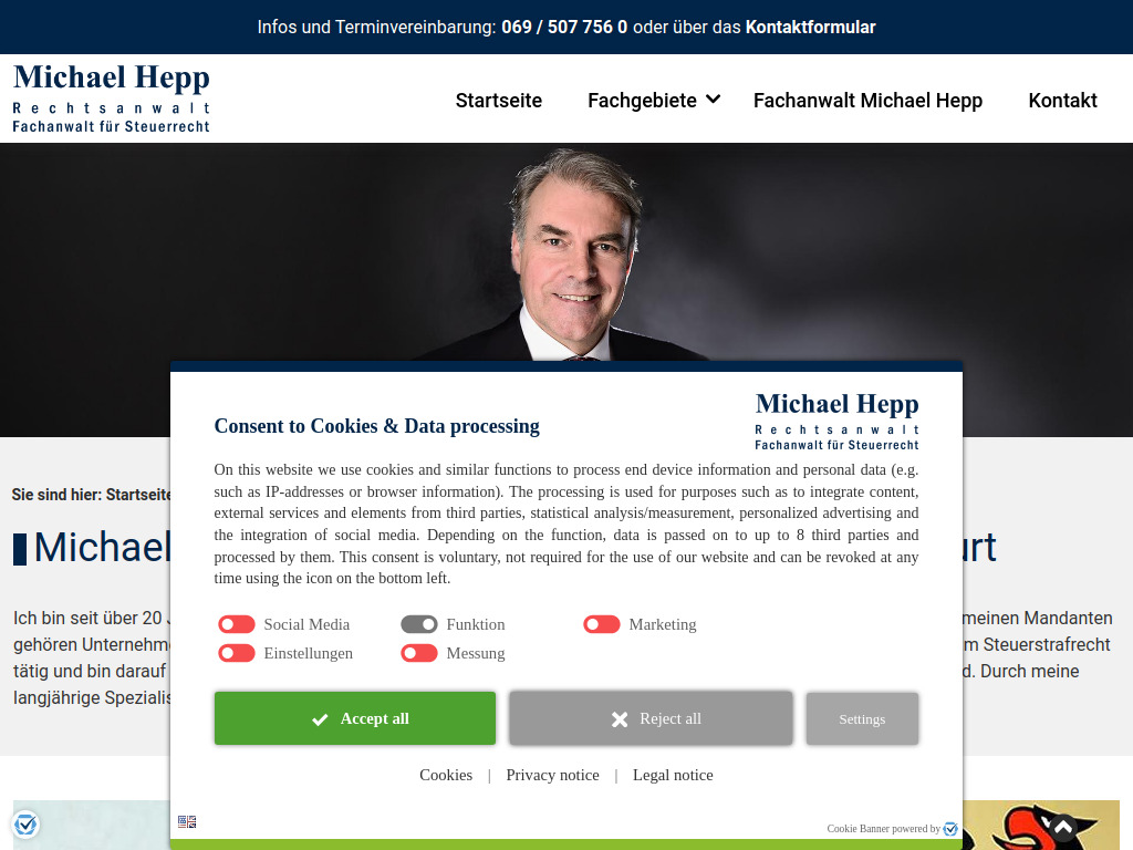 Website von Rechtsanwalt Michael Hepp in Frankfurt am Main