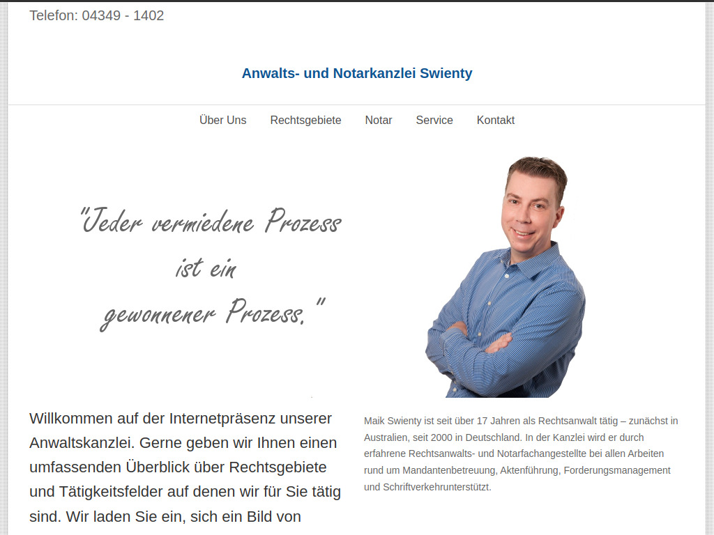 Website von Anwalts- und Notarkanzlei Swienty in Dänischenhagen