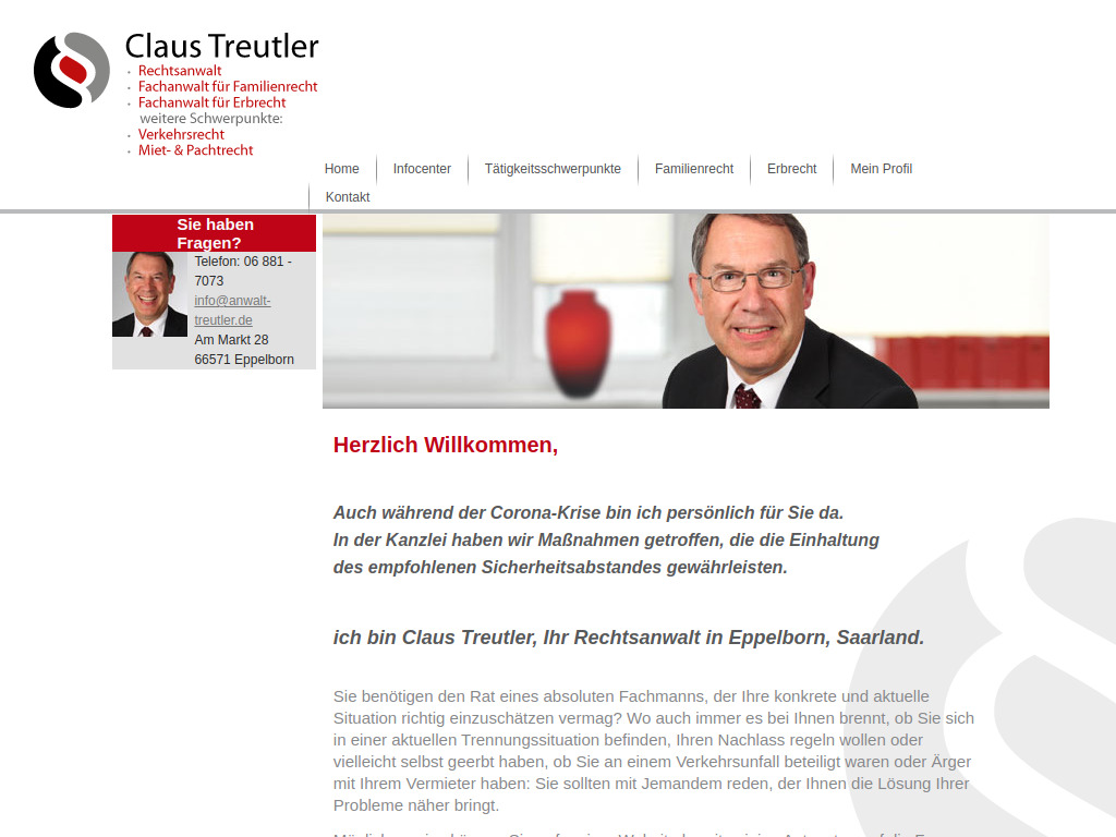 Website von Rechtsanwaltskanzlei Claus Treutler in Eppelborn