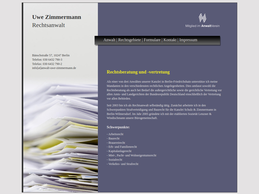 Website von Uwe Zimmermann in Berlin