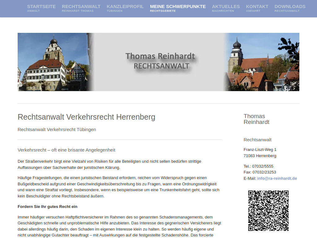 Website von Rechtsanwalt Thomas Reinhardt in Herrenberg