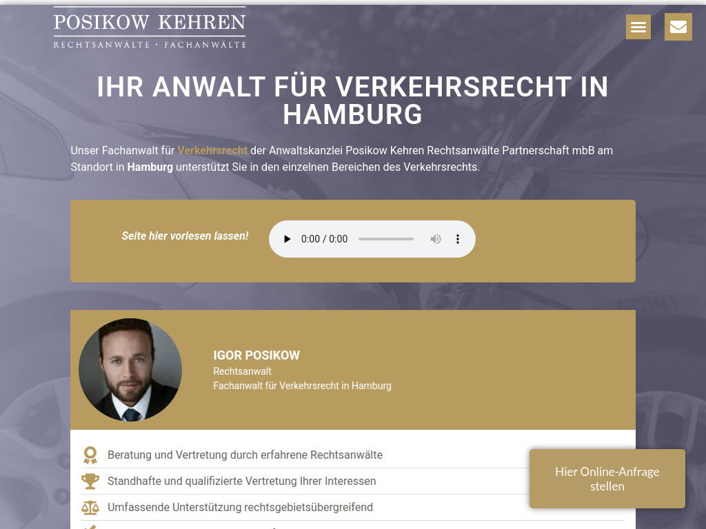 Website von Posikow Kehren Rechtsanwälte in Hamburg