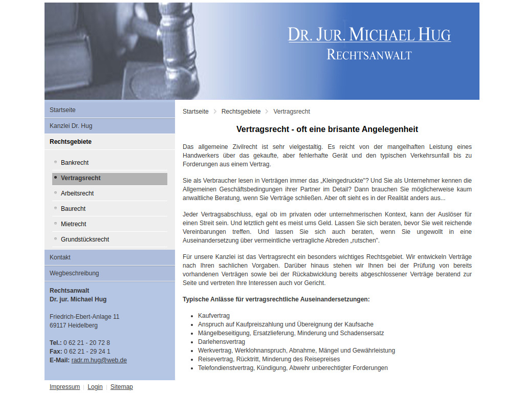 Website von Dr. jur. Michael Hug in Heidelberg