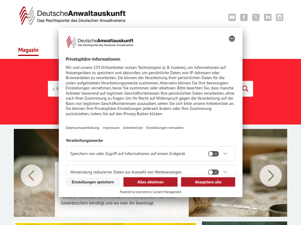 Website von Deutscher Anwaltverein e.V. in Berlin