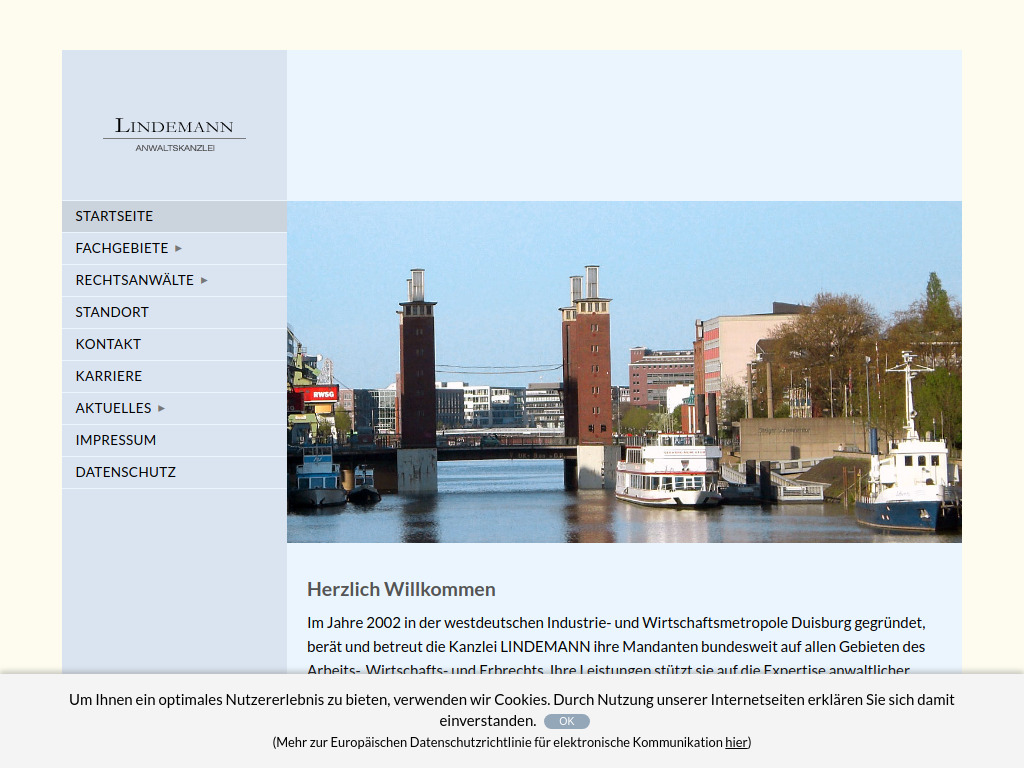 Website von Lindemann Anwaltskanzlei in Duisburg
