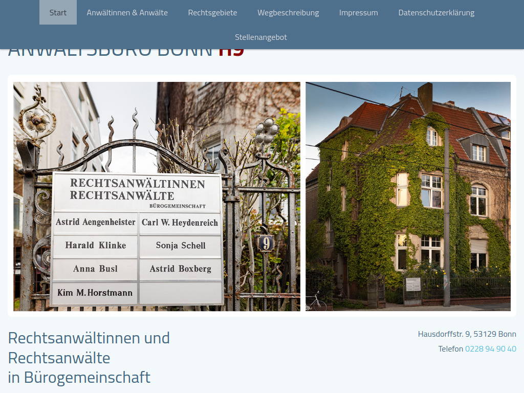Website von Anwaltsbüro Bonn H9 in Bonn