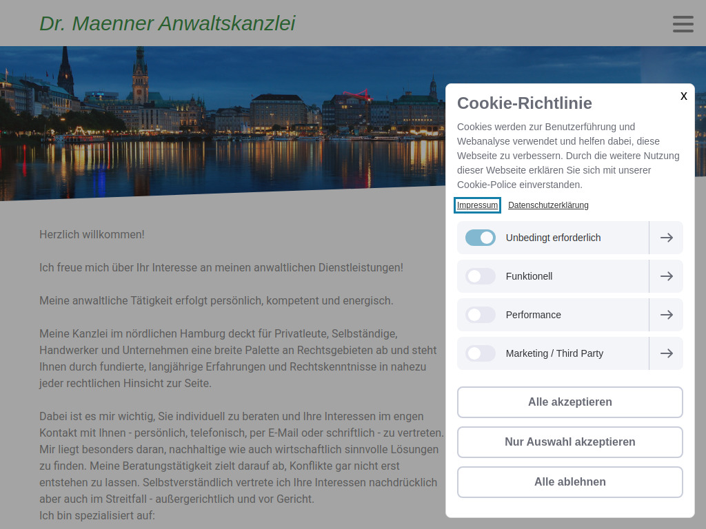 Website von Dr. Maenner Anwaltskanzlei in Hamburg