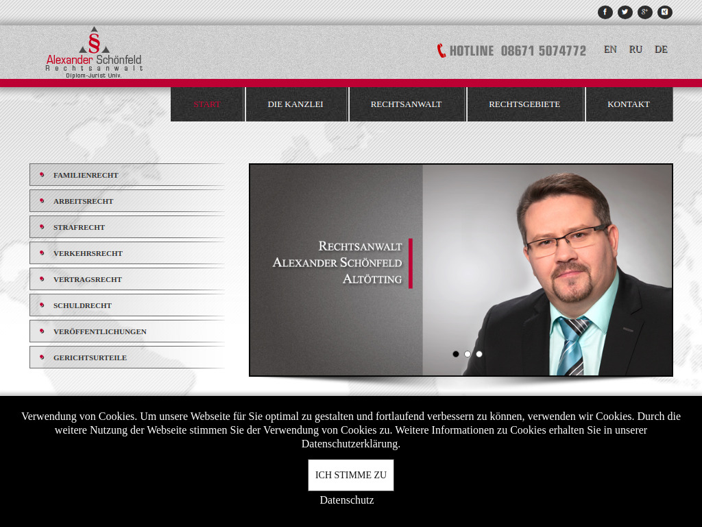 Website von Rechtsanwaltskanzlei Alexander Schönfeld in Altötting